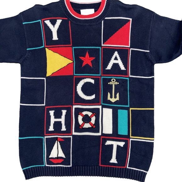 Vintage 1980s Essential Elements Nautical Blue Sweater Unisex Size Small - Picture 3 of 13